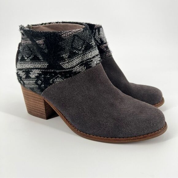 Toms Leila Suede Aztec Ankle Boot Dark Gray & Black Sz 7 - Picture 1 of 7